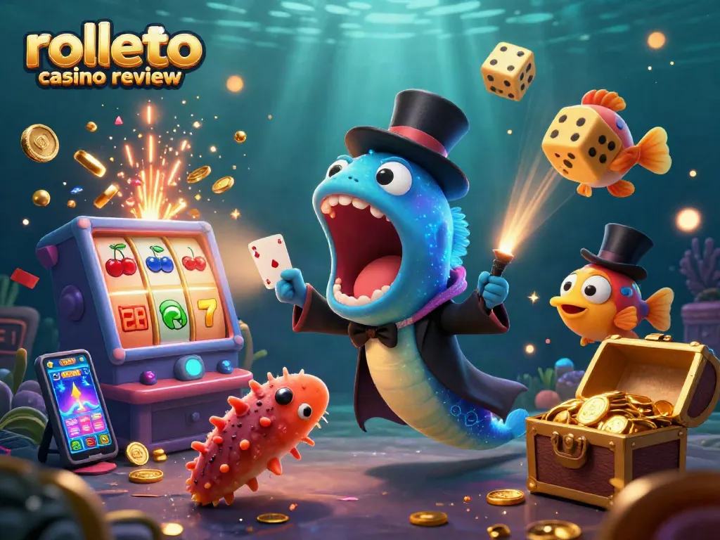 Experience the rolletto casino review with a vibrant 3D illustration featuring interactive gambling elements.
