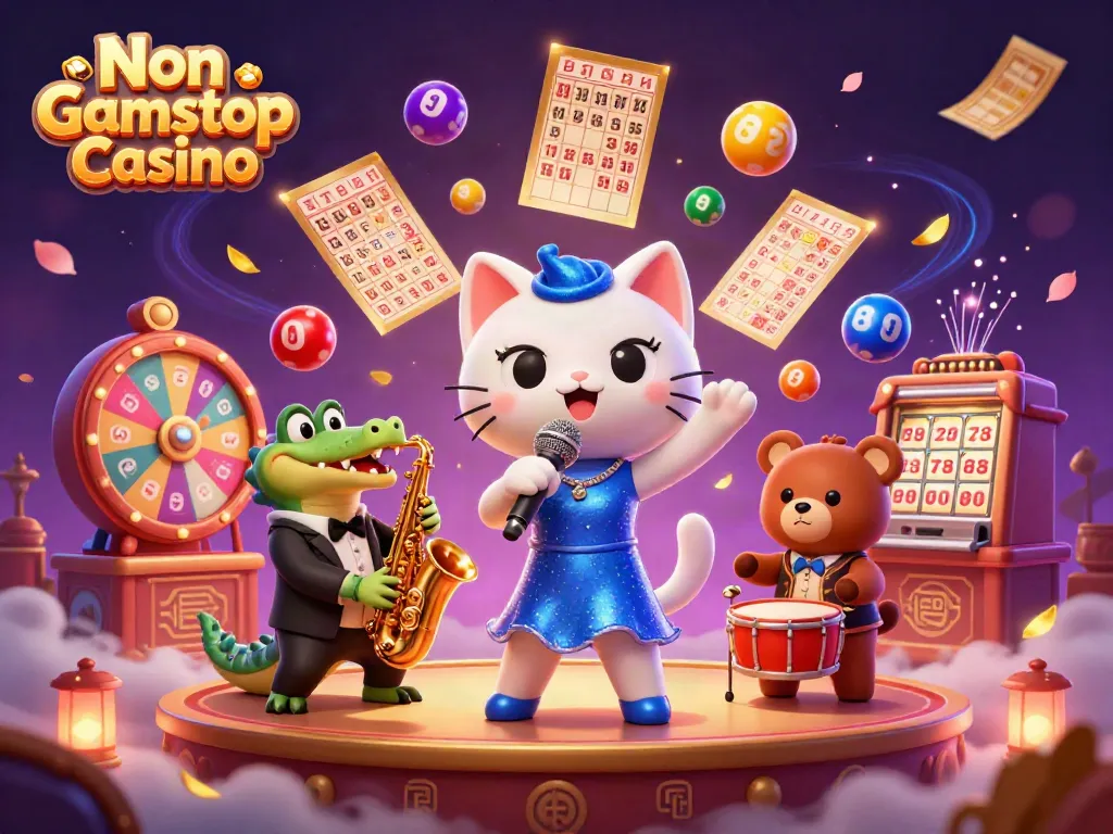 Experience the lively Non Gamstop Casino with cartoon characters and vibrant gaming elements.