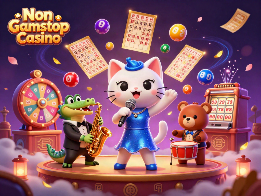 Experience the lively Non Gamstop Casino with cartoon characters and vibrant gaming elements.