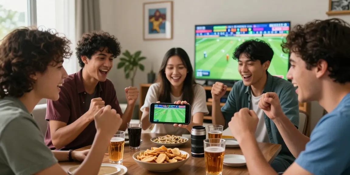Friends joyfully placing bets on EK333 during a live cricket match in a cozy atmosphere.
