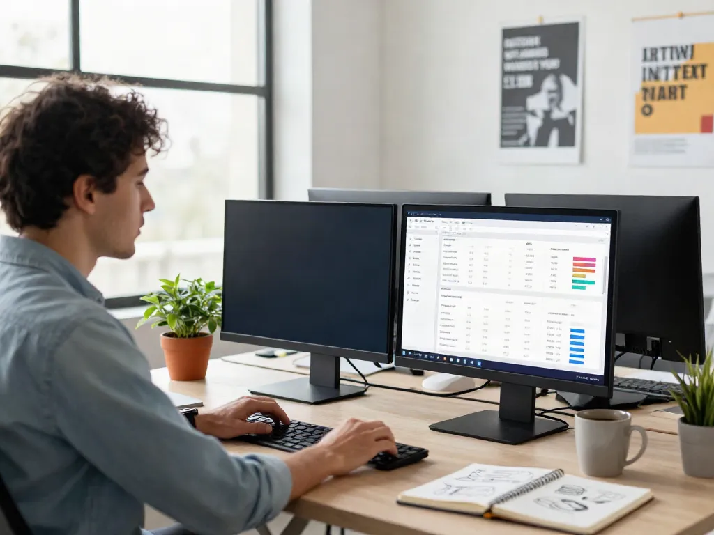 Marketer optimizing instant indexing performance in a modern office setting.