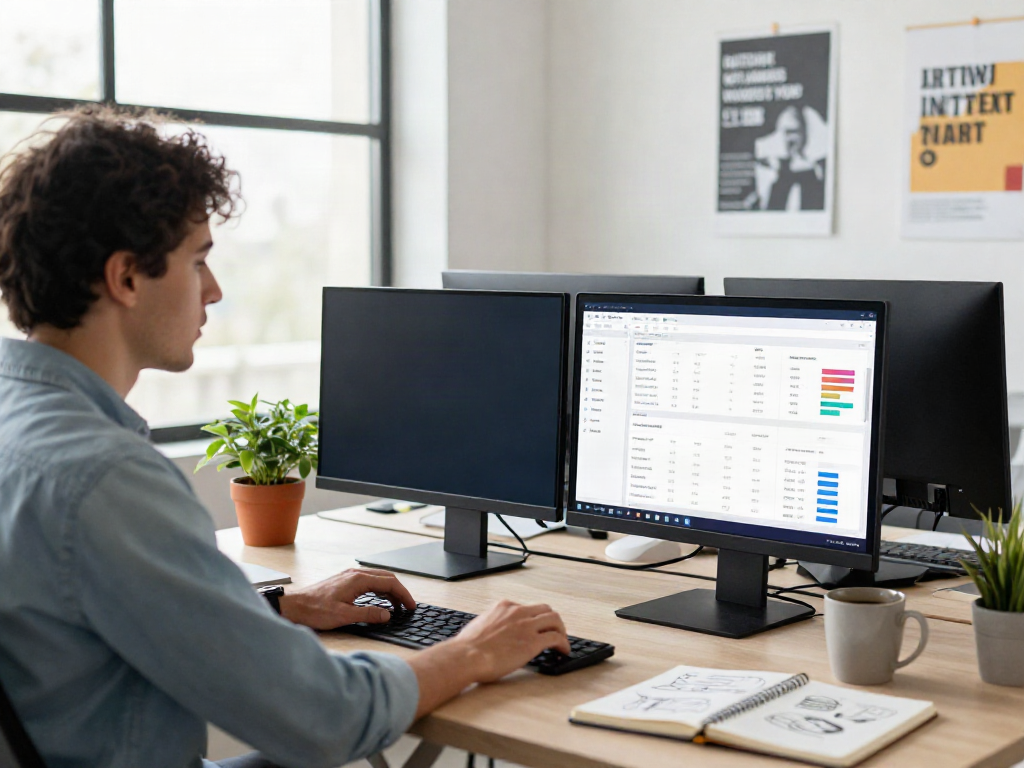 Marketer optimizing instant indexing performance in a modern office setting.