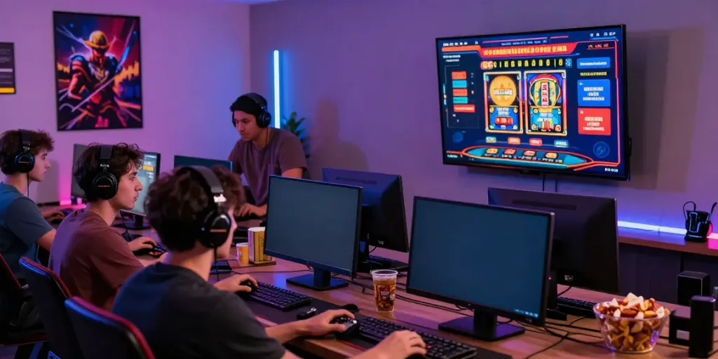 Engaged players using credit card casinos, showcasing vibrant gaming atmosphere and screens.