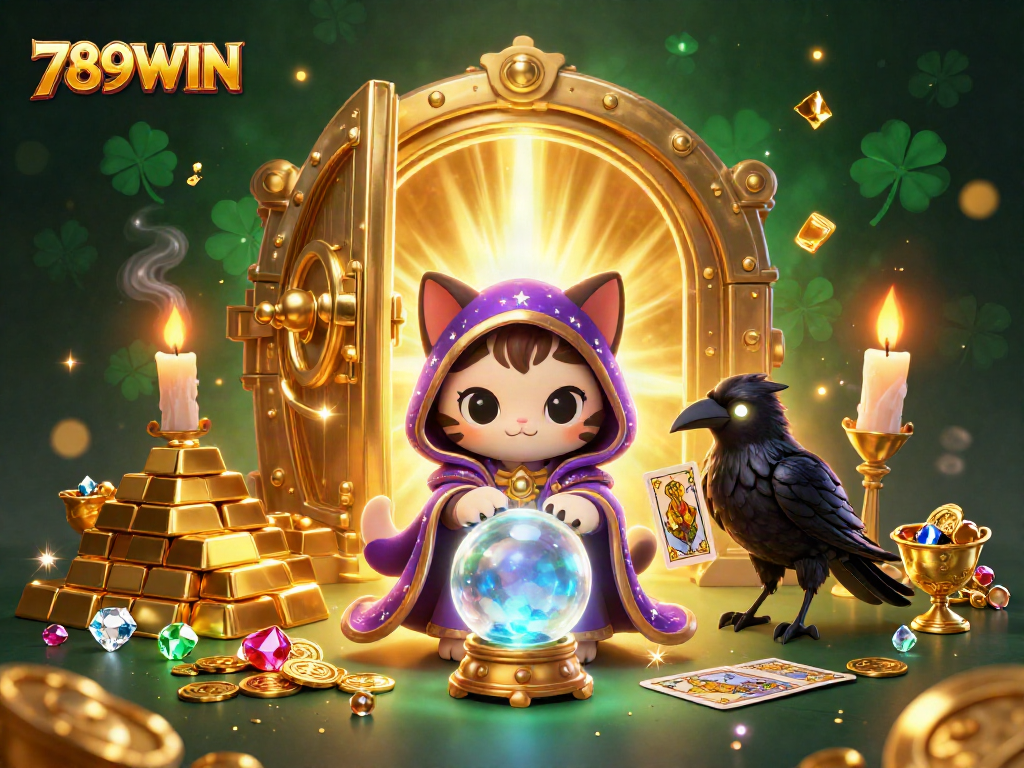 Join the luck at 789WIN with fortune teller mystic cat and raven in casino adventure.