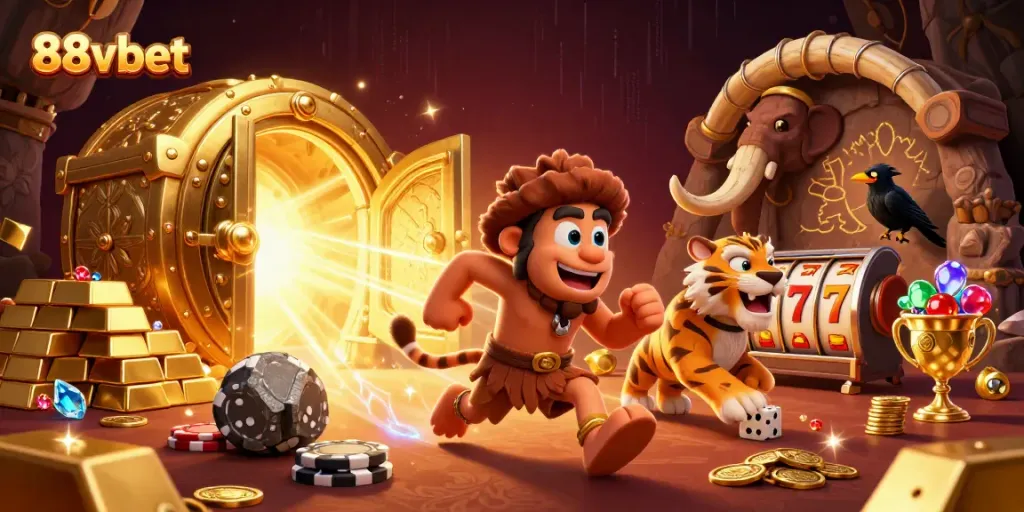 Engage in thrilling gameplay with 88vbet's mesmerizing casino scene featuring dynamic characters and lively elements.