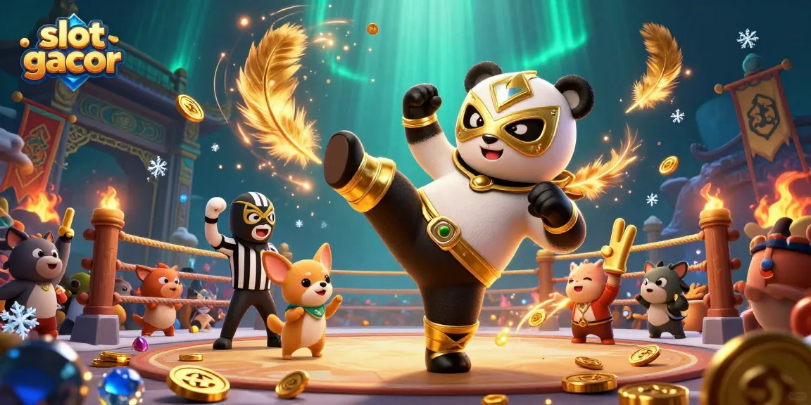 Engage with slot gacor excitement in an ultra-detailed scene featuring animated characters and dynamic casino elements.
