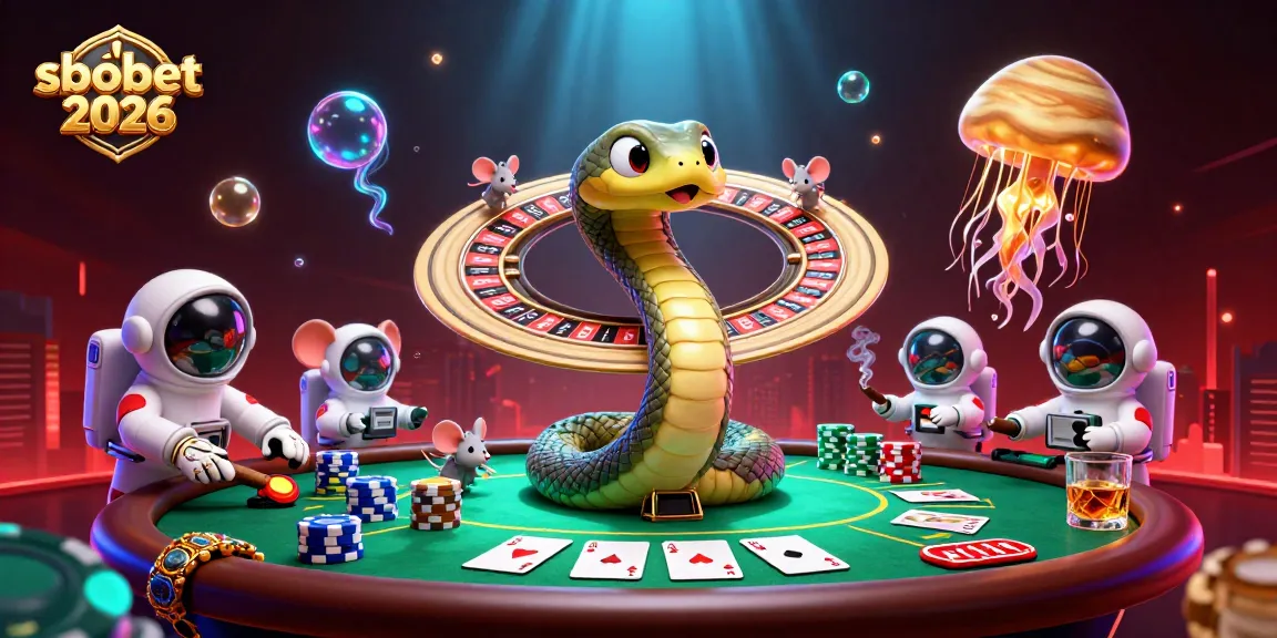 Engage with sbobet 2026 sports betting as astronaut mice place wagers in a cosmic casino scene.