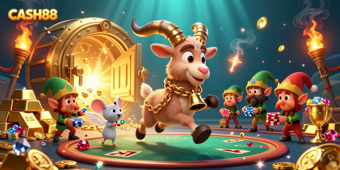 Engage with the thrilling casino scene of CASH88 featuring whimsical characters and dazzling treasures.
