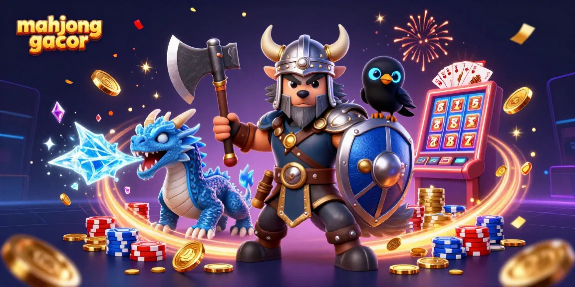 Experience excitement with mahjong gacor as a Viking warrior, fierce dragon, and glowing raven join slot machine fun!