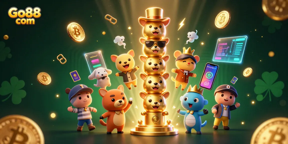 Engage with Go88 com in a vibrant casino scene featuring a golden totem pole and crypto coins.